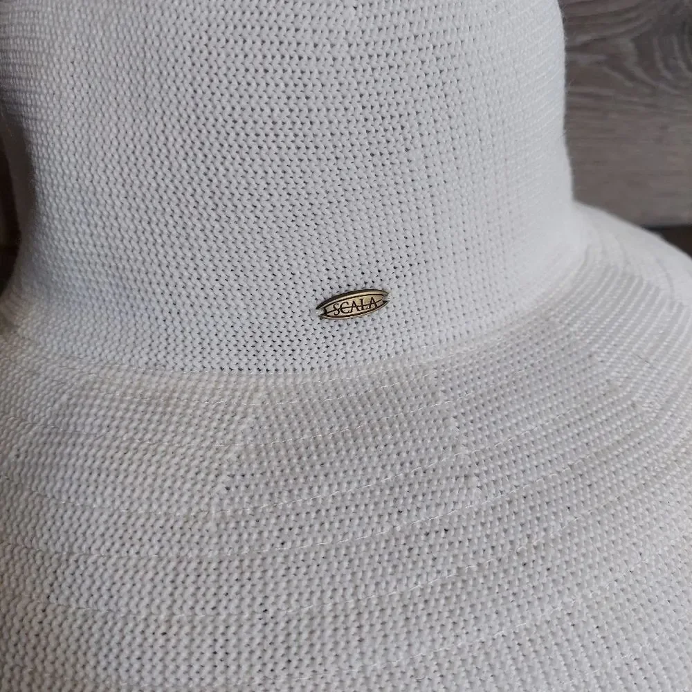Scala Women's Knitted Poly Straw Big Brim Hat White One Size